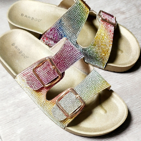 Bamboo Rainbow Rhinestone Slides - Picture 2 of 5